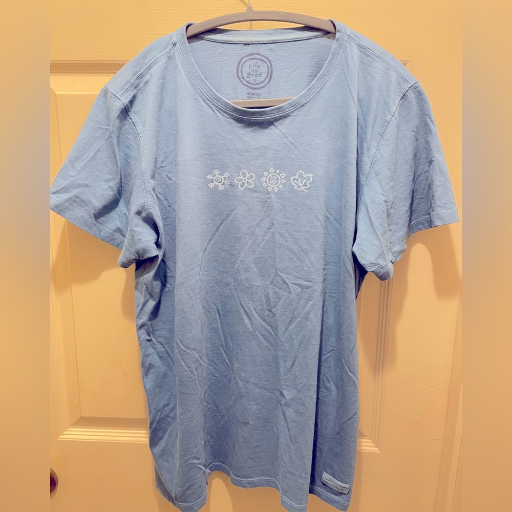 Life Is Good Women’s XL Blue T-Shirt “Flowers”